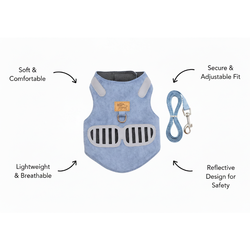 Soft Suede Cat Harness Traction Rope