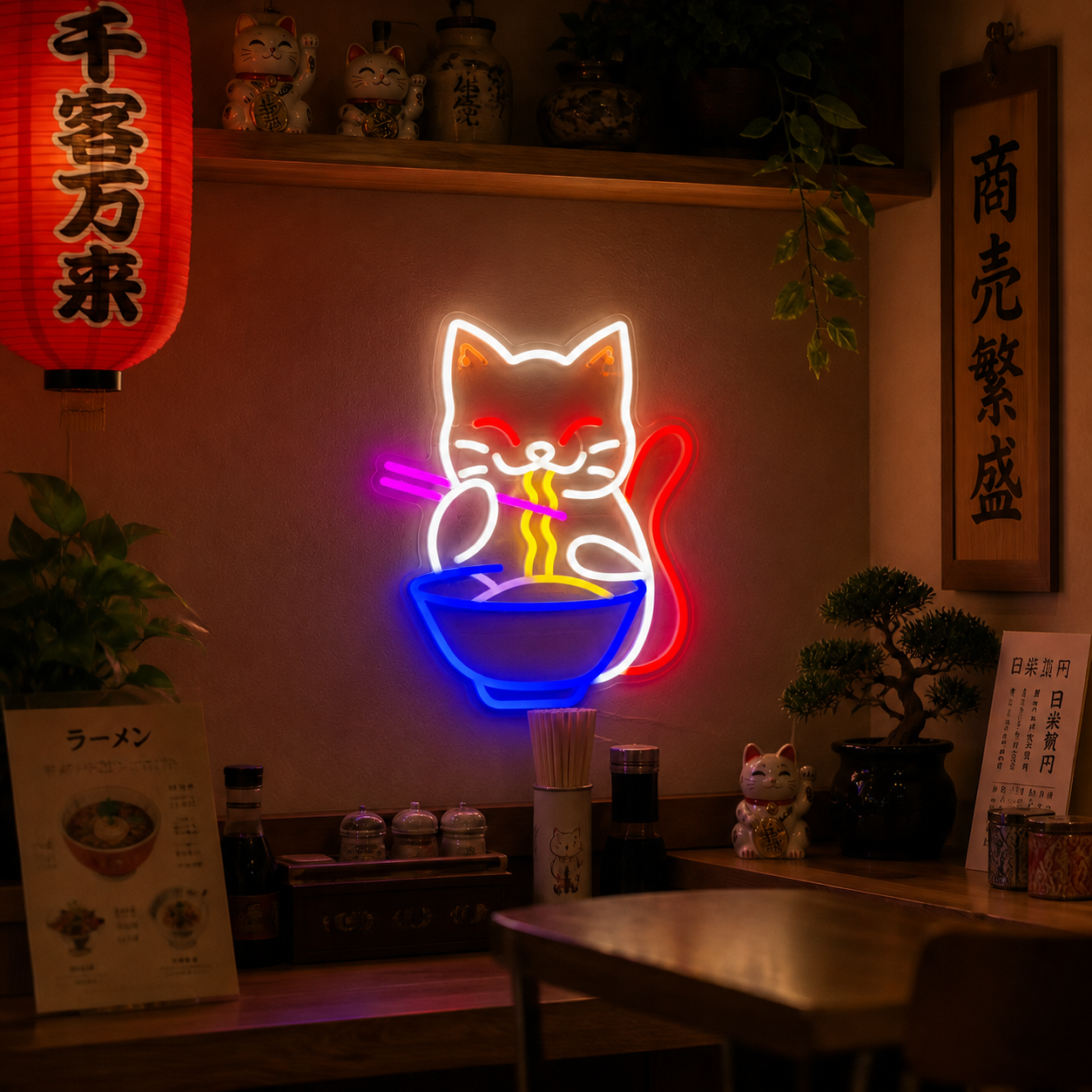 Douxella™  Néon LED Maneki Neko Porte-Bonheur