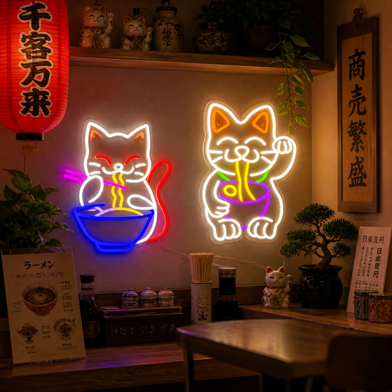 Douxella™  Néon LED Maneki Neko Porte-Bonheur