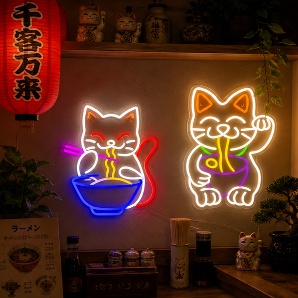 Douxella™  Néon LED Maneki Neko Porte-Bonheur