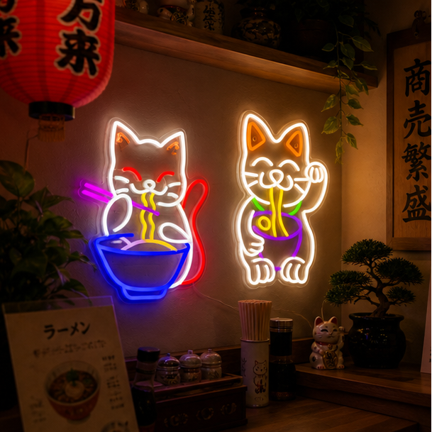 Douxella™  Néon LED Maneki Neko Porte-Bonheur