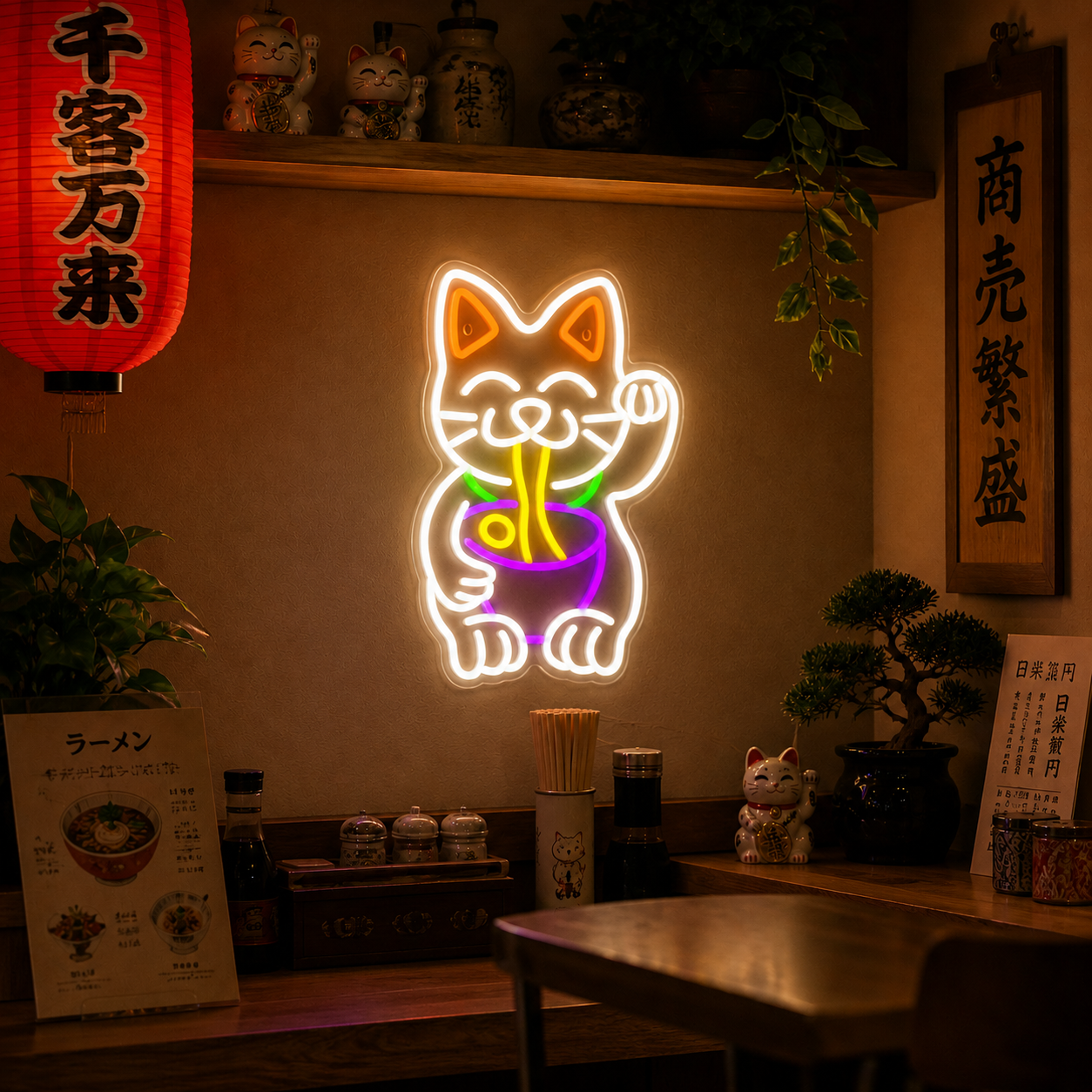Douxella™  Néon LED Maneki Neko Porte-Bonheur
